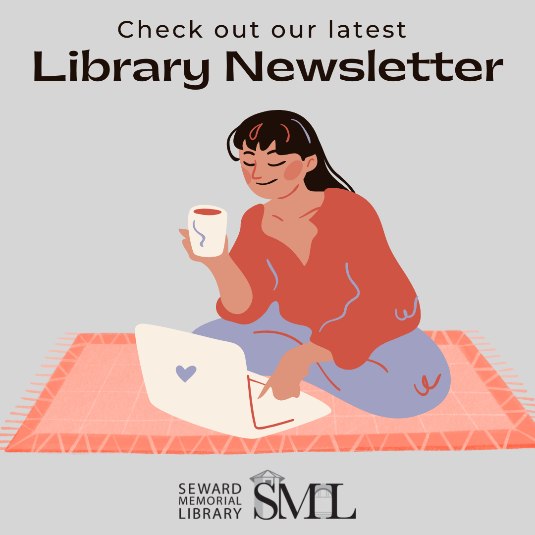 Seward Memorial Library News - person reading a newsletter